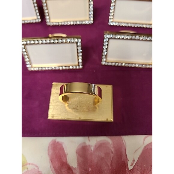 6 Metal Dinner Place Card & Napkin Ring Holders Combination Gold Frame Set - Picture 6 of 8